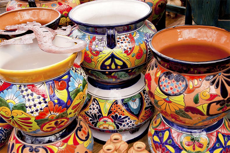 Colorful Mexican souvenir pots in Sedona, Arizona