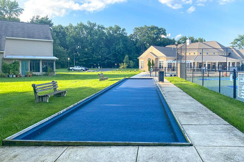The shuffleboard court at Northgate at Heritage in Deptford, New Jersey
