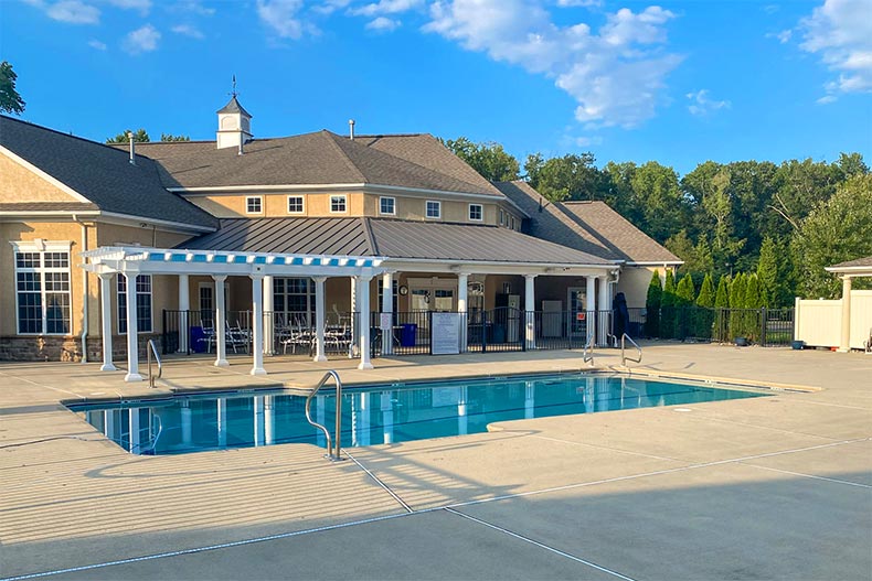 The outdoor pool beside the clubhouse at Northgate at Heritage in Deptford, New Jersey