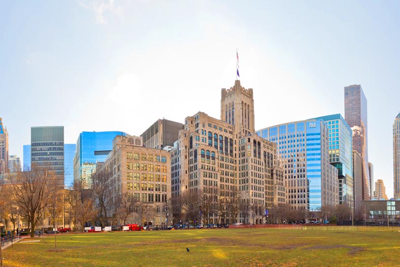 A panoramic view of Northwestern Medicine buildings in Chicago