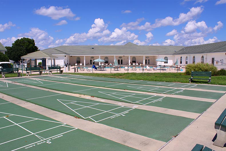 The outdoor bocce ball courts at Ocala Palms in Ocala, Florida
