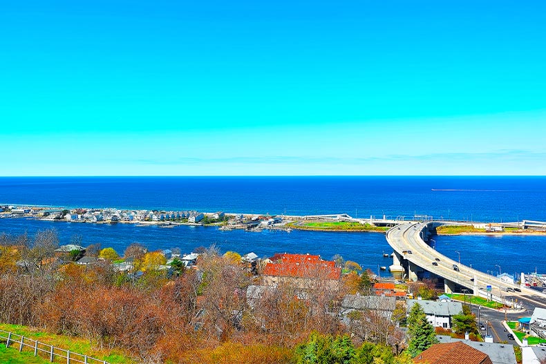 An aerial photo of the Atlantic Coast bay in Ocean County, New Jersey