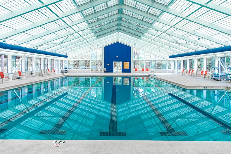 An indoor pool at On Top of the World in Ocala, Florida