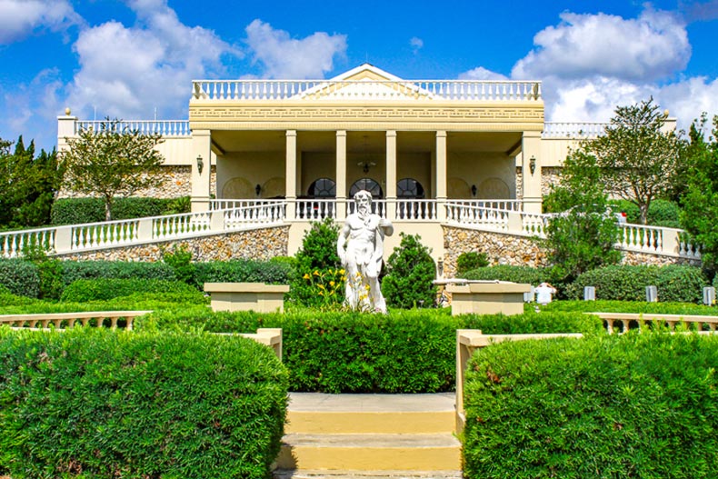 Exterior view of a community building at On Top of the World in Ocala, Florida