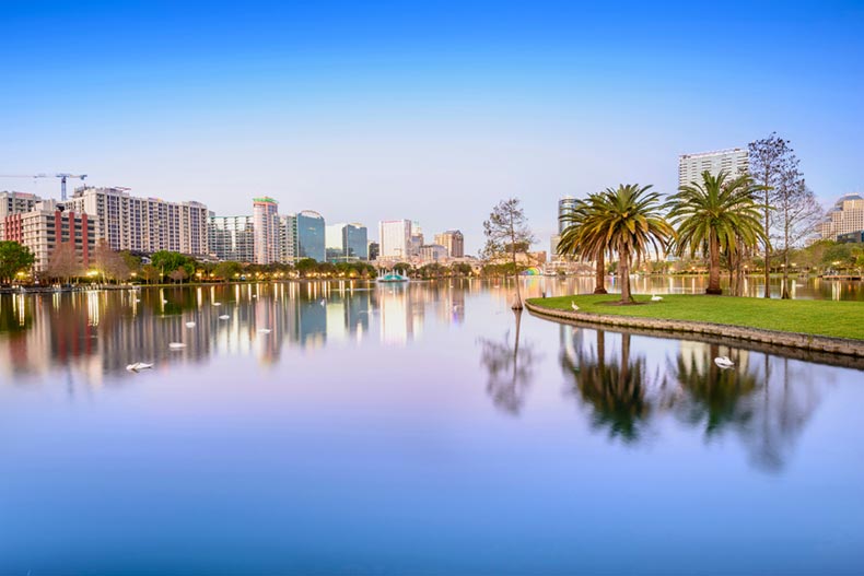 Calm waters in Lake Eola Park in Orlando, Florida