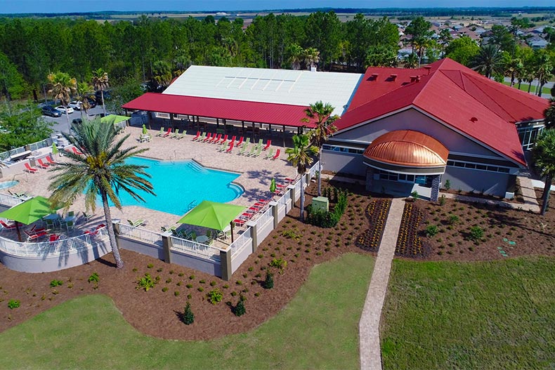 Arial view of the Arbor Fitness Center at On Top of the World retirement community in Ocala, Florida