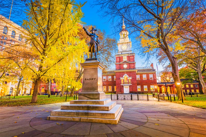 The historic Independence Hall during the autumn in Philadelphia, Pennsylvania
