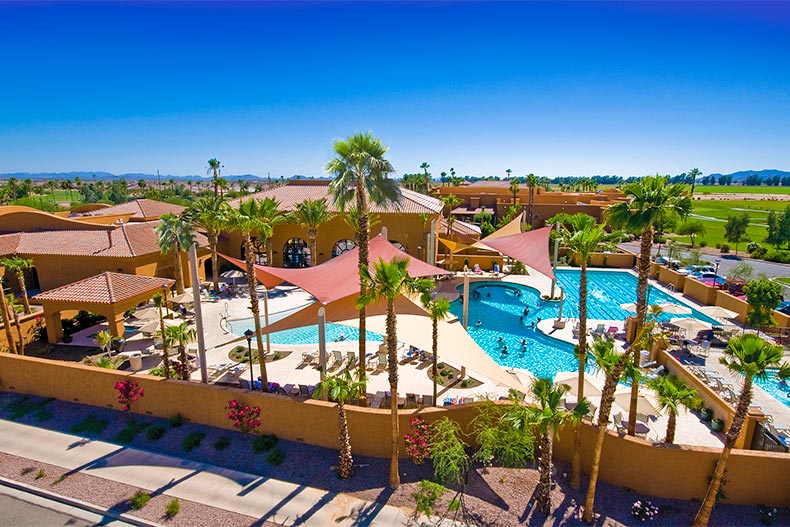 Overhead view of PebbleCreek amenities, located in Goodyear, Arizona