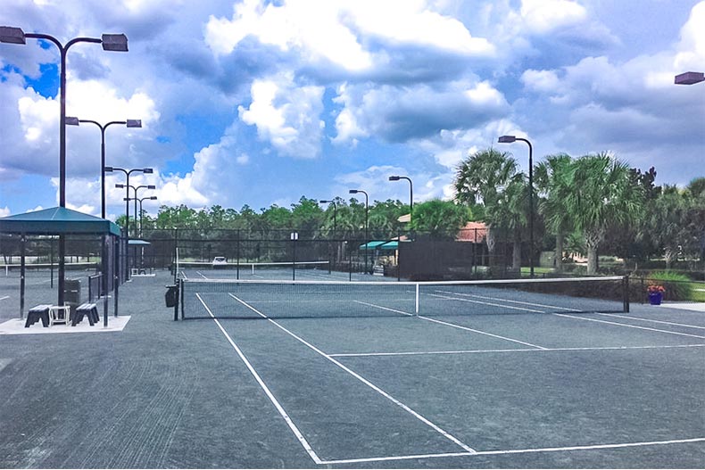 The lighted tennis courts at Pelican Preserve in Fort Myers, Florida