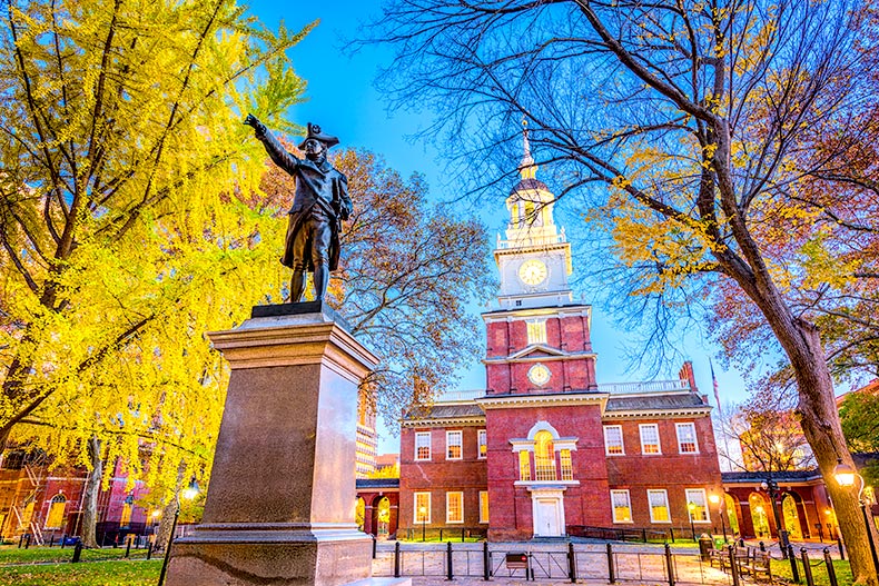 Statue of John Barry in front of Independence Hall in Philadelphia, Pennsylvania