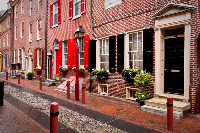 Elfreth's Alley in the historic Old City in Philadelphia, Pennsylvania