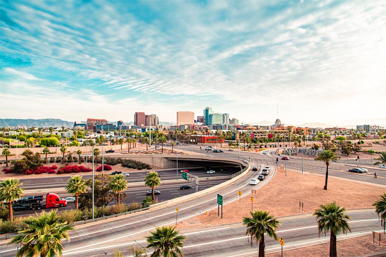 Aerial view of a highway in Downtown Phoenix, Arizona