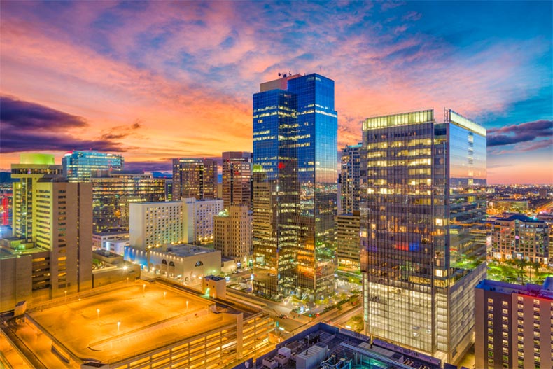 Twilight view of Downtown Phoenix in Arizona