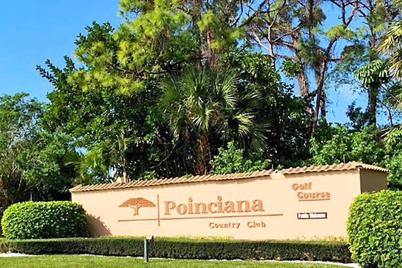 The community sign for Poinciana Country Club located in Lake Worth, Florida