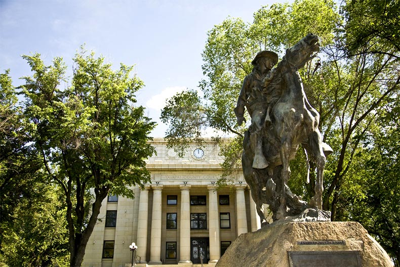 Statue in front of the Yavapai County courthouse in Prescott, Arizona