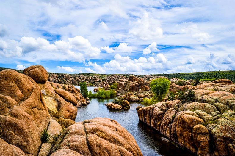 Water between rock formations near Prescott, Arizona