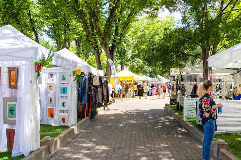 A craft fair at the Prescott courthouse on a beautiful summer day