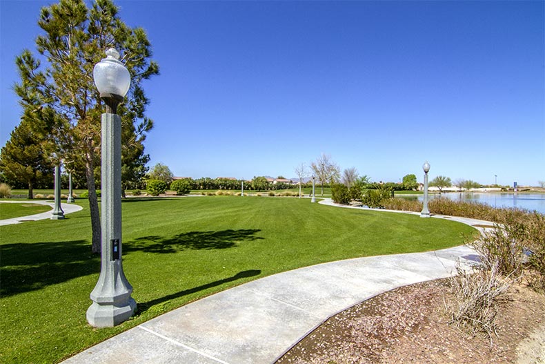 Lamp posts lining a walkway in Province in Maricopa, Arizona