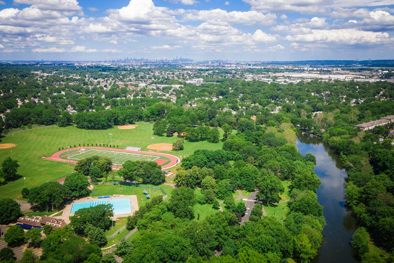 Aerial view of Rahway, New Jersey on a sunny day