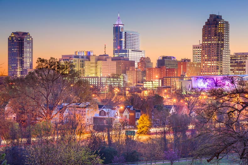 Evening view of the skyline of Raleigh, North Carolina