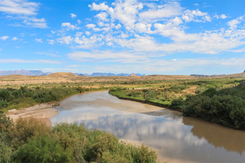 Blue sky above the Rio Grande in Texas near the border with Mexico