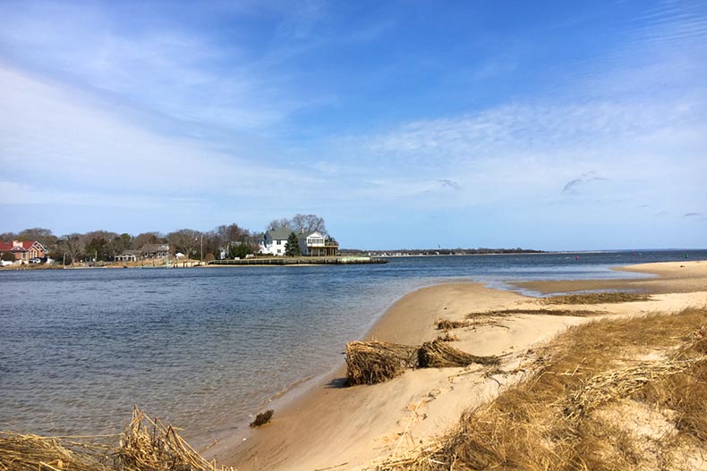 Houses across the Peconic River in Riverhead in Long Island, New York