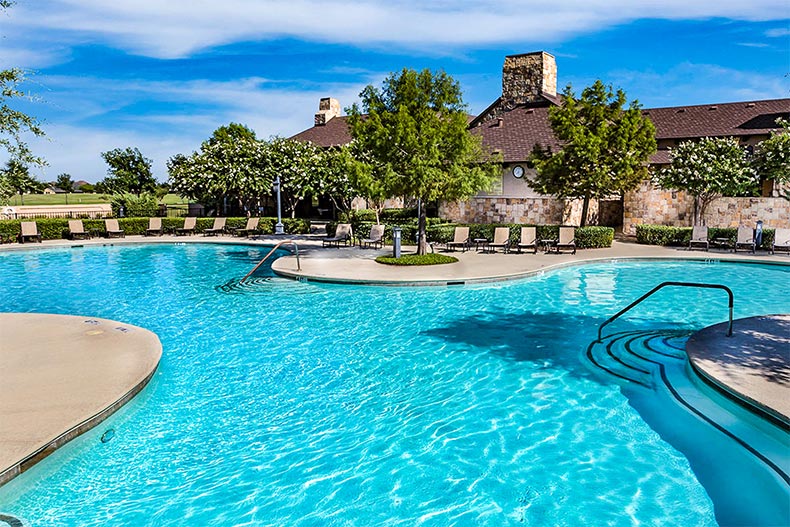 Outdoor resort-style pool in Robson Ranch, Denton, Texas