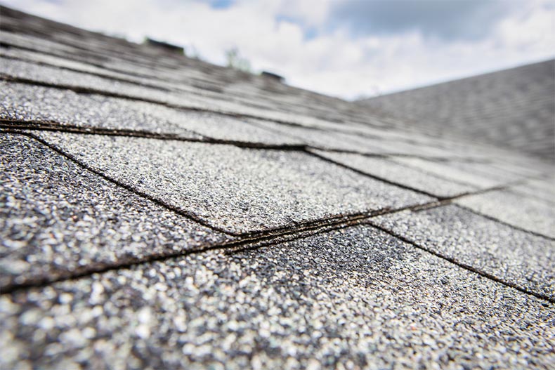 A closeup on composite roof shingles