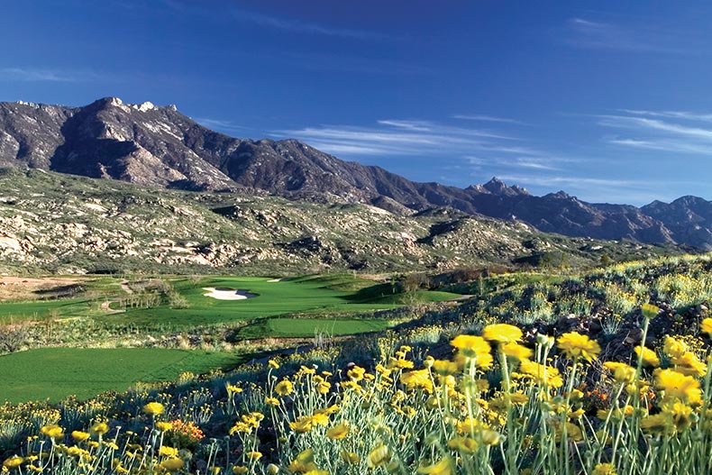 A golf course in the mountains at SaddleBrooke in Tucson, Arizona