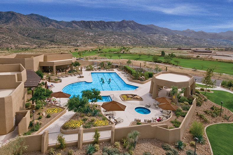 Aerial view of the outdoor pool at SaddleBrooke in Tucson, Arizona