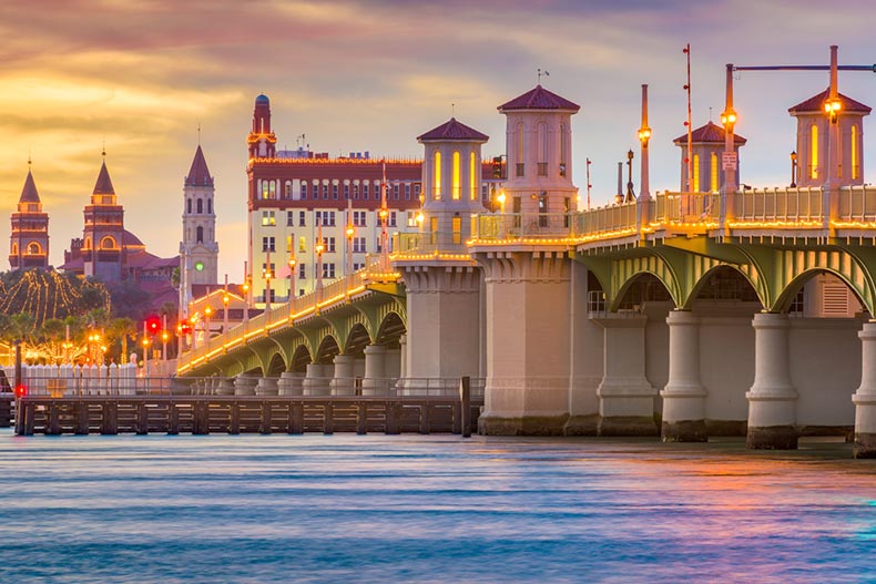 Sunset view of the Bridge of Lions in St. Augustine, Florida