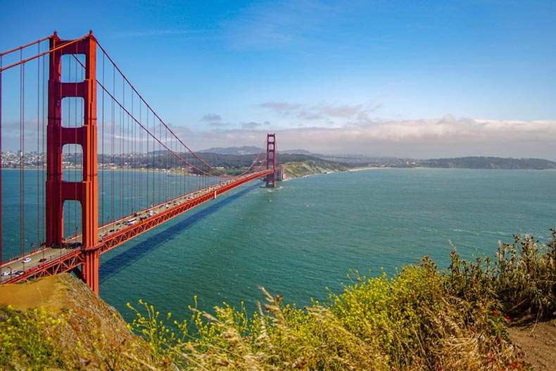 View of the Golden Gate Bridge in San Francisco from the Marin Headlands