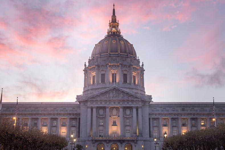 Sunset over San Francisco City Hall via Civic Center