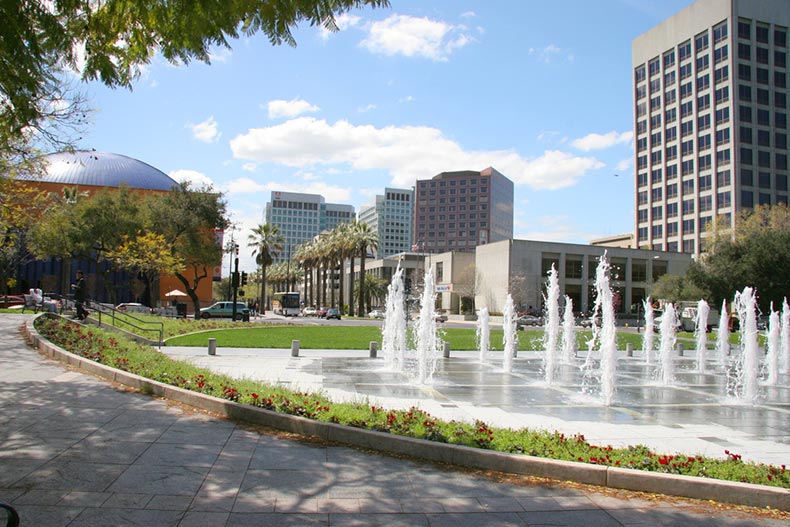 View of a picturesque fountain in Downtown San Jose, California