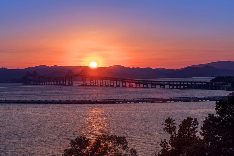 Sunset over the Richmond-San Rafael Bridge in San Rafael, California
