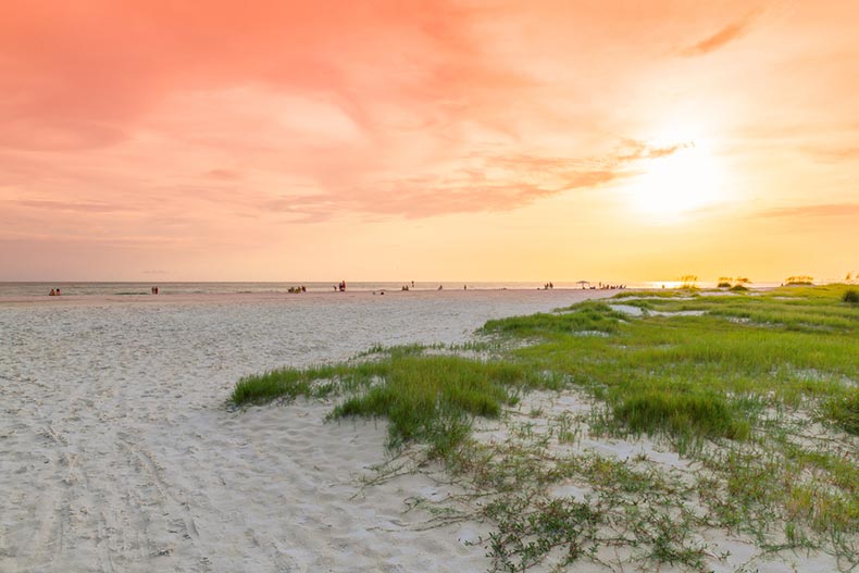 Siesta Key Beach at sunset on Florida's Gulf Coast in Sarasota