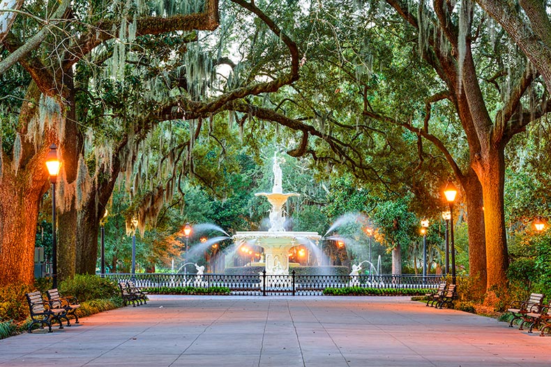 A fountain in a park in Savannah, Georgia