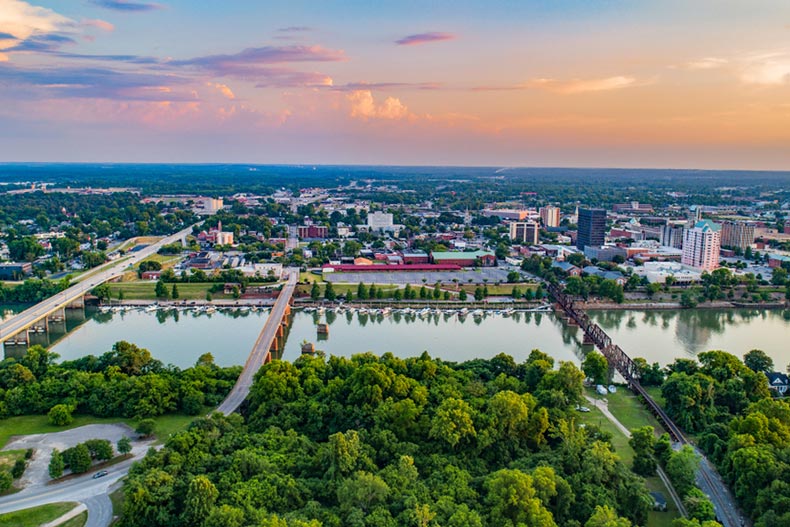 Aerial view of Augusta, Georgia along the Savannah River