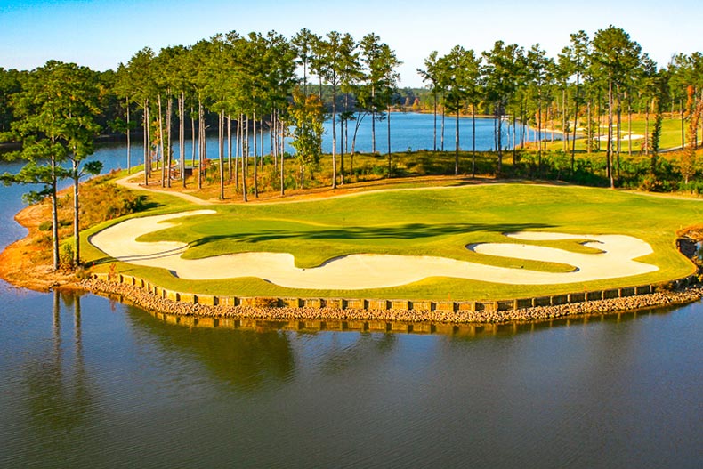 Aerial view of the golf course at Savannah Lakes Village in McCormick, South Carolina