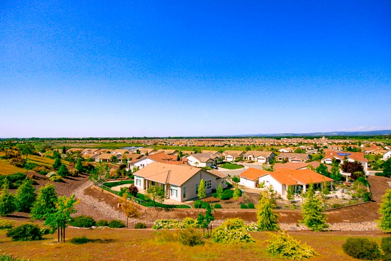 Overhead view of homes in the Sun City Lincoln Hills community of Lincoln, California