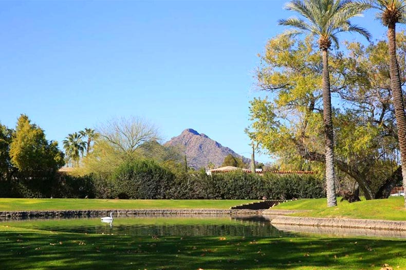 A pond on the grounds of Scottsdale Shadows in Scottsdale, Arizona