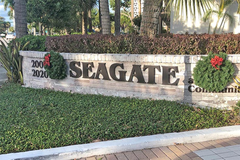 The community sign for Seagate of Gulfsteam in Boynton Beach, Florida