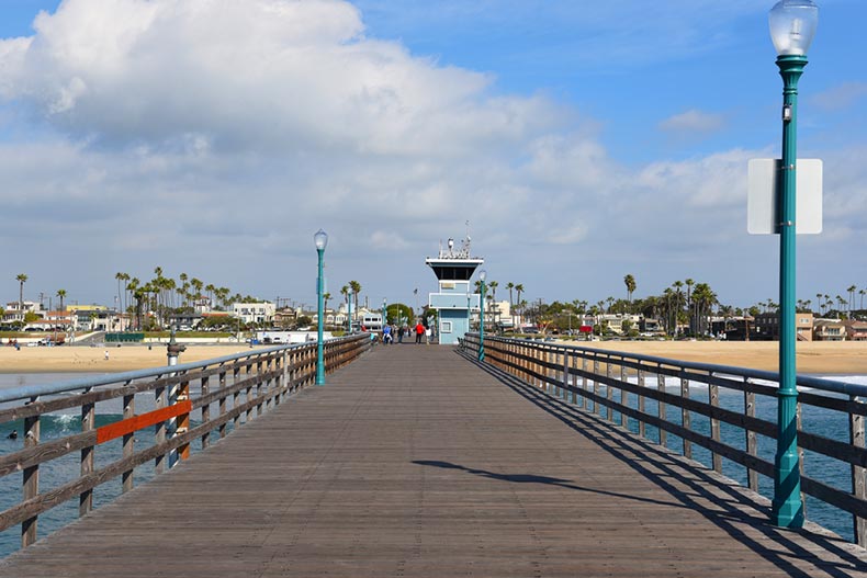 View down the pier in Seal Beach, California