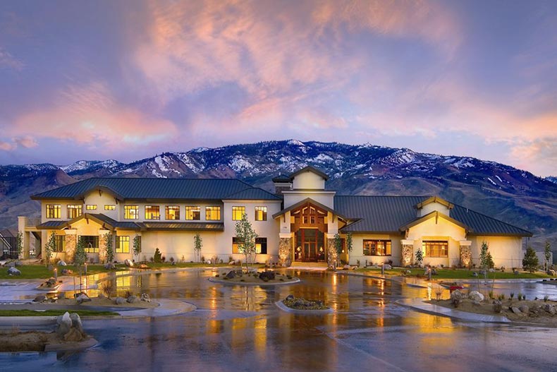 Sunset view of the clubhouse at Sierra Canyon in Reno, Nevada