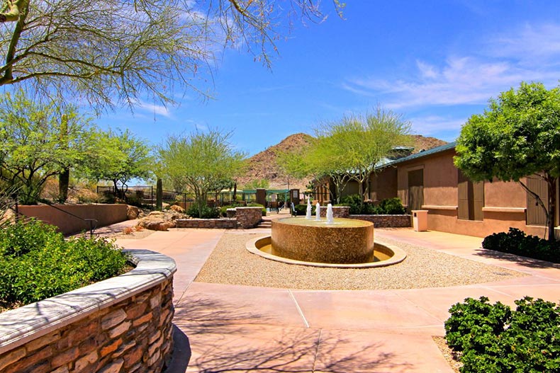 A fountain on the grounds of Solera at Johnson Ranch in Queen Creek, Arizona
