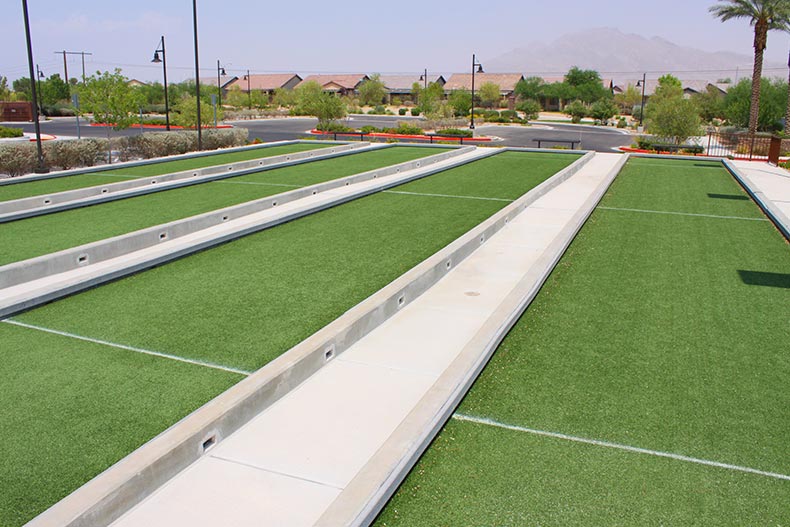 The bocce ball courts at Solera at Stallion Mountain in Las Vegas, Nevada