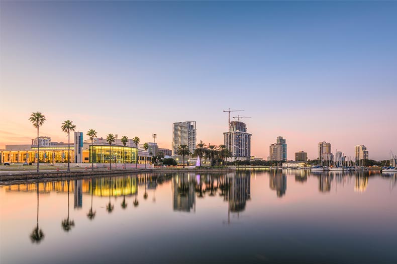 View over the bay of the city skyline in St. Petersburg, Florida