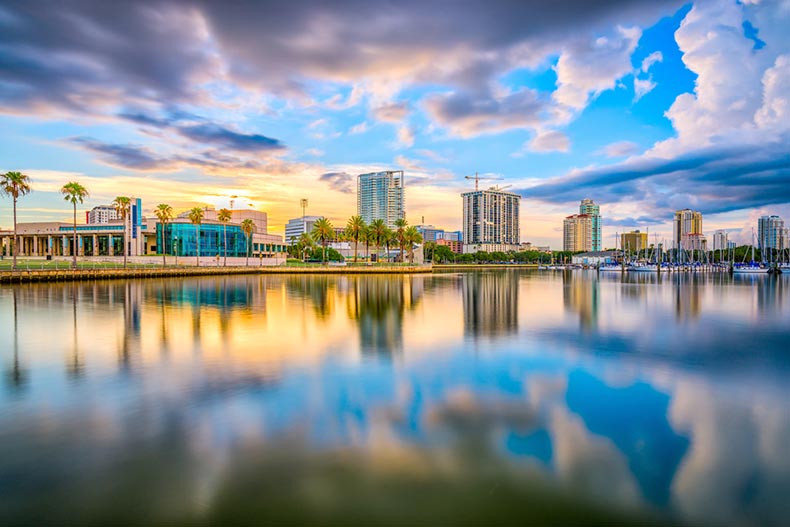 View across the bay of the downtown skyline of St. Petersburg, Florida