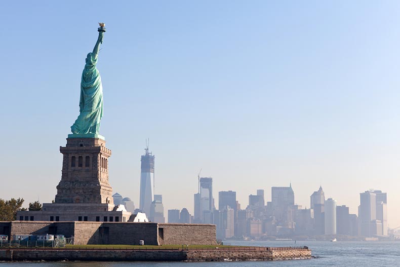 View across the water of The Statue of Liberty in New York City