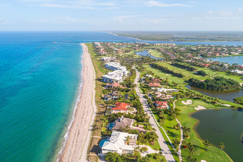 Aerial view of Bathtub Reef Beach in Stuart, Florida
